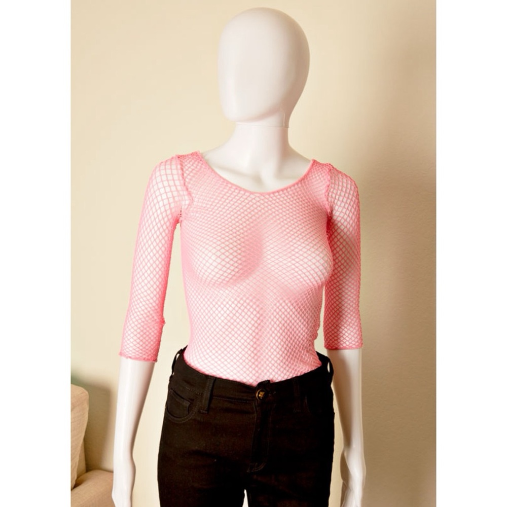 Pink Fishnet Long Sleeve Rave Gothic Clubwear Top S M L